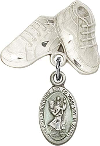 Детски икона Jewels Мания син чар на Св. Кристофър и игла за детски сапожек | Детски икона от сребро със син чар на Св. Кристофър