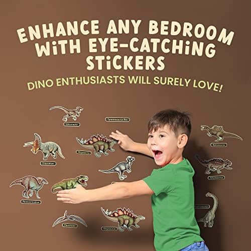Светещи в тъмното стикери за стена с Динозаври - 10 Големи ярки етикети на стени и тавани Спални - за стая, за момчета и за момичета стая - Комплект 1