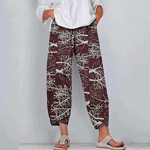 Модни Дамски панталони AIHOU 2023, Дамски Ежедневни Леки Панталони капри, Широки Панталони с джобове, Ленени Панталони Свободно намаляване на