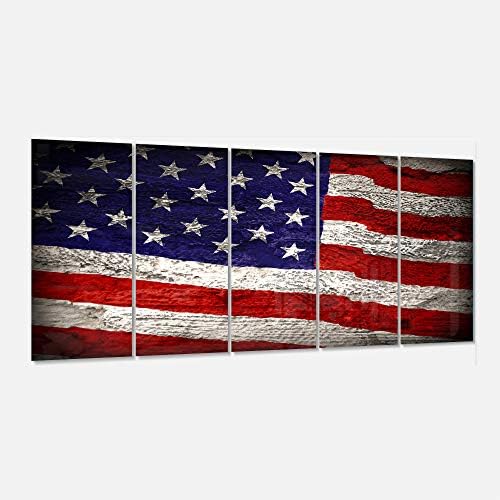 Designart Голям Американски флаг Акварельно-Лъскава Метална Стенни живопис, 28 H x 60W x 1D 5PE, Червен