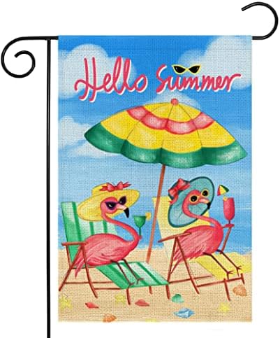 Здравейте Лятна Къща Флаг голям 28x40 Инча Двустранен Фламинго Добре Дошли Празнична Парти за Сезонен Открит интериор От Зебло В Двора на Открито