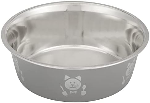По-чист домашни животни - Купа за храна или вода Гладен Котка от неръждаема стомана (Сив, 2 чаши)