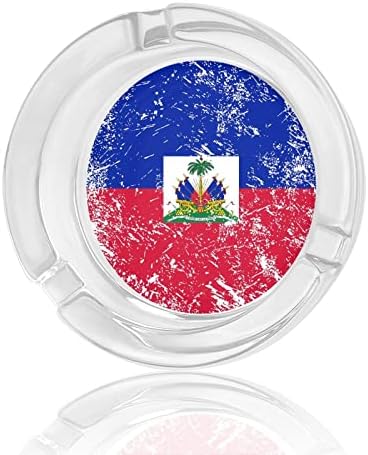 Стъклен Пепелник с Флага на Хаити в Ретро стил, за Цигари и за Пури, Класически Кръгли Пепелници от Прозрачен Кристал