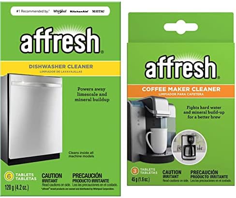 Препарат за миене на съдове Affresh, помага за премахване на варовик плака и остатъците, причиняващи неприятна миризма, 6 хапчета и средство за почистване на кафе машин