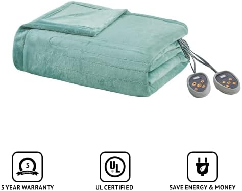 Електрическо одеяло Beautyrest от плюш за студено време, бързо загряване, автоматично изключване, почти нулева EMF, Мультирегулировка