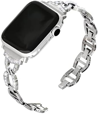ХЛАДЕН REGIONOT Bling Тънка Каишка За часовник от Неръждаема Стомана и Верижка за часовник С кристали, Съвместима с Apple Watch Band 38/40/41 мм