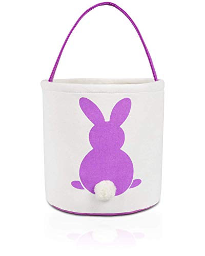 MONOBLANKS Великден Бъни кошница торби за деца на платното памук, превозващи подарък и са на лов за яйца чанта, пухкави опашки заек