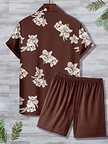 NIBHZ Облекло от две части за мъже, Мъжка Риза и шорти с флорални принтом Без тениски (Цвят: ръждиво-кафяво, Размер: Малък)