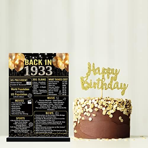 Украса на 90-годишнината на Trgowaul За жени и мъже, Черното Злато, Плакат на рождения Ден на 1933 г., Акрилна Плоча с Поставка, Интериор на 90-та Годишнина, Подаръци за мъже, Р