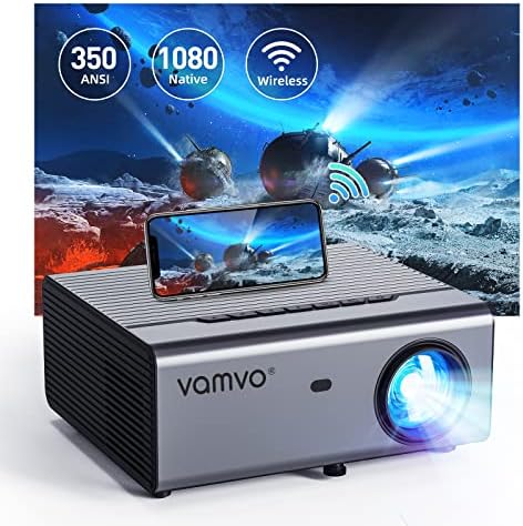 Преносим Проектор Vamvo, 2023 Обновен WiFi-Проектор, Вграден Шрайбпроектор 1080P Full HD, за да улици, видео проектор за домашно кино, Съвместим с iOS/ Android / XBox / PS4 / PS5 / TV Stick / HDMI / USB