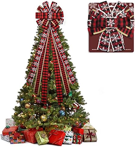 Лък за елхи, Коледни Червени Кадифени Панделки под формата на Снежинки за Коледна украса, 13 x 44 Инча