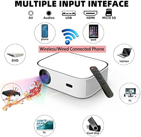 Проектор 4K, Уличен проектор с Wi-Fi и Bluetooth свързаност за смартфон, местни 1080P Full HD, 400 Ansi Лумена 250 Дисплей, видео проектор за домашно кино, Съвместим с Android/TV Stick / PC /PS4 / USB