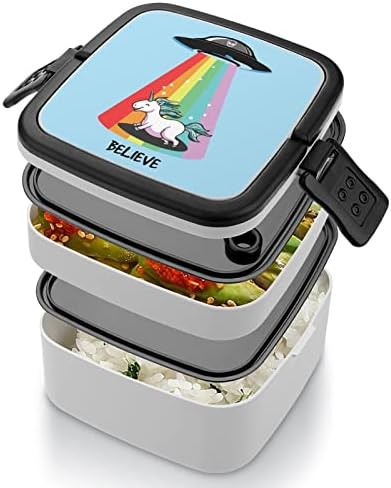 Вярвайте в Двуслойни Контейнери за храна Unicorn НЛО Bento Box с дръжка, Лаптоп за Офис работа