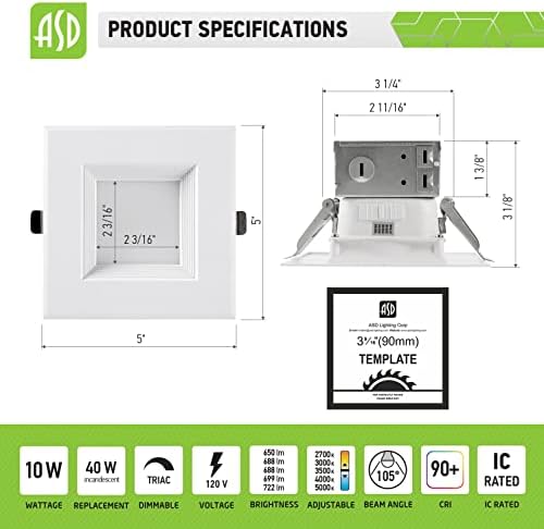 ASD 12-Цялостно 4-инчов led квадратна встраиваемое осветление с вградена разпределителна кутия - - Вградени led лампа с мощност