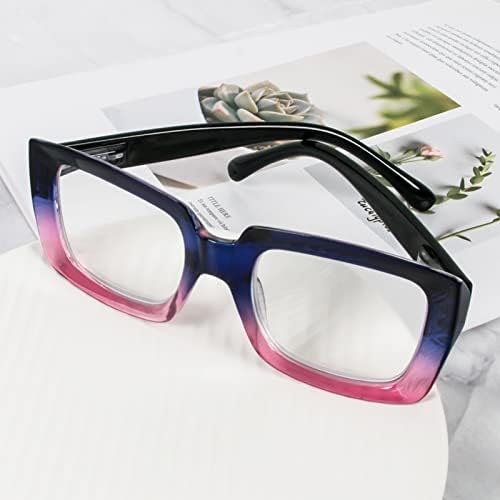 prtcslwd Квадратни Очила за четене за жени, на 3 опаковки, в стил за Опра, Големи Сини Светозащитные очила (Черно / Градиентный син /прозрачен, 2,0)