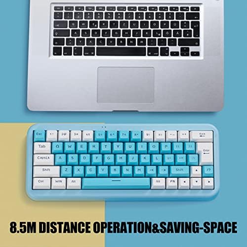 7 КЛАВИШИ 60% Безжична Детска клавиатура 2,4 G с поставка за китката, Компактна мини-клавиатура с подсветка 63 комбинации RGB за PC, Mac, Преносима, Акумулаторна, Тиха за набо