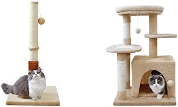 Котешка Когтеточка MeowHomm 33 с четка за самостоятелно грижа за котки и 35Котешки Дървета и кула за Големи Котки с Кошачьим Кондоминиумом с Извънбордов топката и сизале