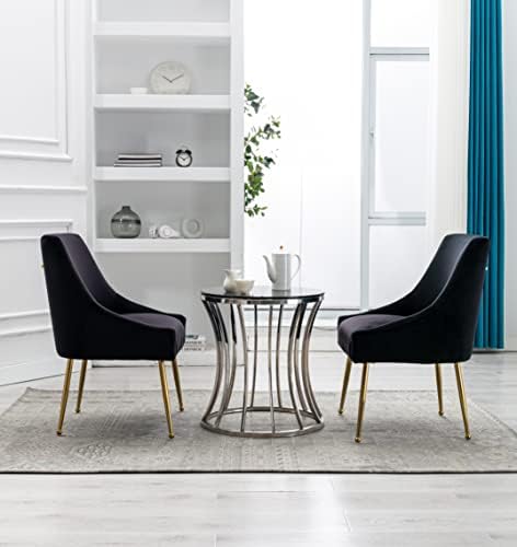 Кадифе, трапезни столове Restworld, колекция от мебели Modern, тапицирани с полирани златисти метални крака, комплект от 4 (черен)