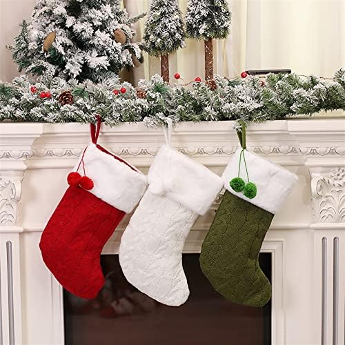 Aetygh, 3 Опаковки Класически Коледни Чорапи, Възли Шарени Дебели Плюшени Обикновена Коледни Чорапи, Окачване За стълби и Камината, Коледен Декор За Дома