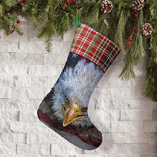 Белоглав Орел е на Знамето на САЩ, коледа, Коледни Празници Чорапи с Пайети, Обратим, което променя Цвета си, Магически Състав за Коледната Елха, Висящи Чорапи до Кам