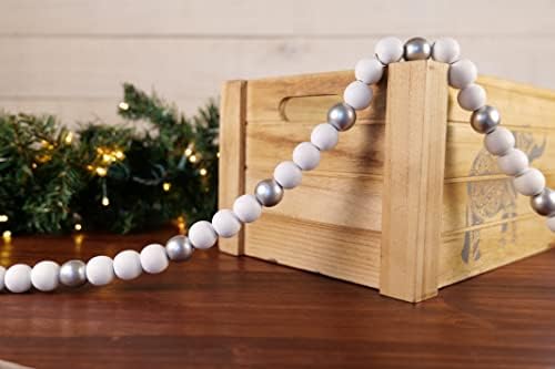 9-Подножието на Селски Венец от Матирана бели и сребърни дървени Мъниста One Holiday Way, Украса за Коледно - Декоративни Реколта