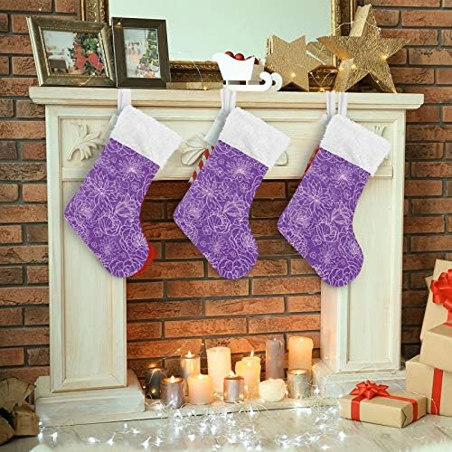 Коледни Чорапи ALAZA, Лилаво, Завързана Цвете, Класически Персонализирани Големи Чулочные Украса за Семейни Тържества, декорация