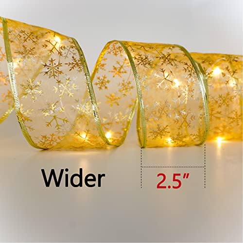 Коледна Златна Лента с Осветление, Аксесоари за Украса на коледни Елхи е 16 фута, с 50 светодиодите, работи на батерии (2 опаковки)
