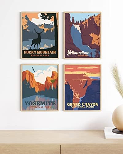 Набор от пури в ограничени бройки плакати HAUS AND HUES с национален парк, Артистични щампи национални паркове, Монтиране на изкуството на природата и набор от планински