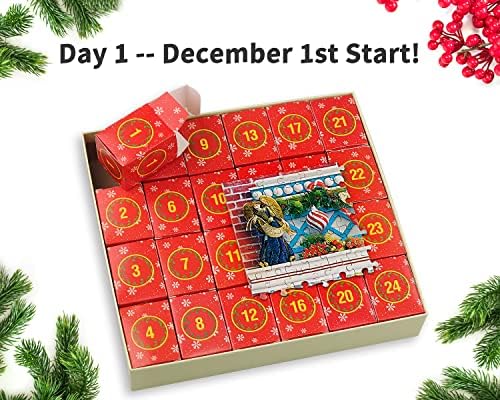 Коледен пъзел Адвент-календар на 2022 година - Коледен магазин, 24 детайли - Пъзели от 1008 части, Обратно броене до Коледа, Коледни подаръци за деца и възрастни, Декораци?
