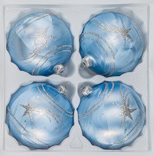 4 Коледни декорации, ръчно изработени Синята сребърна комета – Топки 3,15
