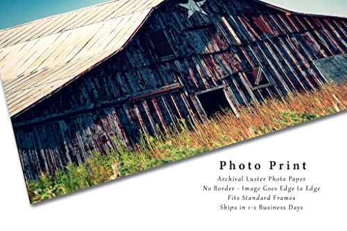 Снимка в стил Кънтри, Принт (без рамка), Изображението на червена плевня в селски стил с нарисувана звездата на Оклахома, Стенен декор на ферма, от 4x6 до 40x60