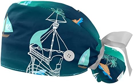 Дамски работна Шапка Kigauru, 2 опаковки, с Копчета, Вързани на Панделка Отзад на Седалките за коса цвят на морските вълни и лодки от дърво Слива