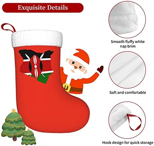 QG ZZX Кения Флаг Карта Коледен Отглеждане на Коледни Чорапи, Окачен Чорап За Камина 18 Инча Празнична Украса