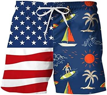 Мъжки Плажни Шорти Ежедневни Летни Плажни къси Панталони С Еластичен Колан и Принтом на Американското знаме от 4 юли, Забавна Плажно