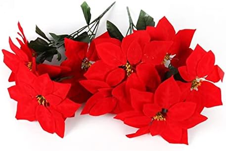 Коледна украса PIFUDE Коледни Червени цветя, Правят Коледна украса за дома. Червени Изкуствени Цветя за декорация за Коледната елха (Цвят: 1бр 7 Гола златен цвят)