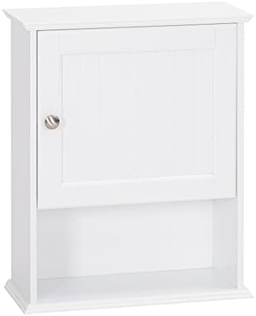 Шкаф за баня Spirich Стенен монтаж с една като, дървен висящ шкаф с регулируеми рафта бял