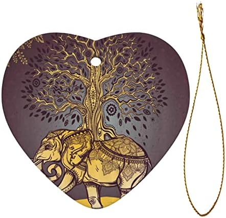 Азиатски Слон с Коледна Керамични Отложено във формата на Сърце под формата на Дърво, Популярна Семейна Окачване на Полицата Рафт