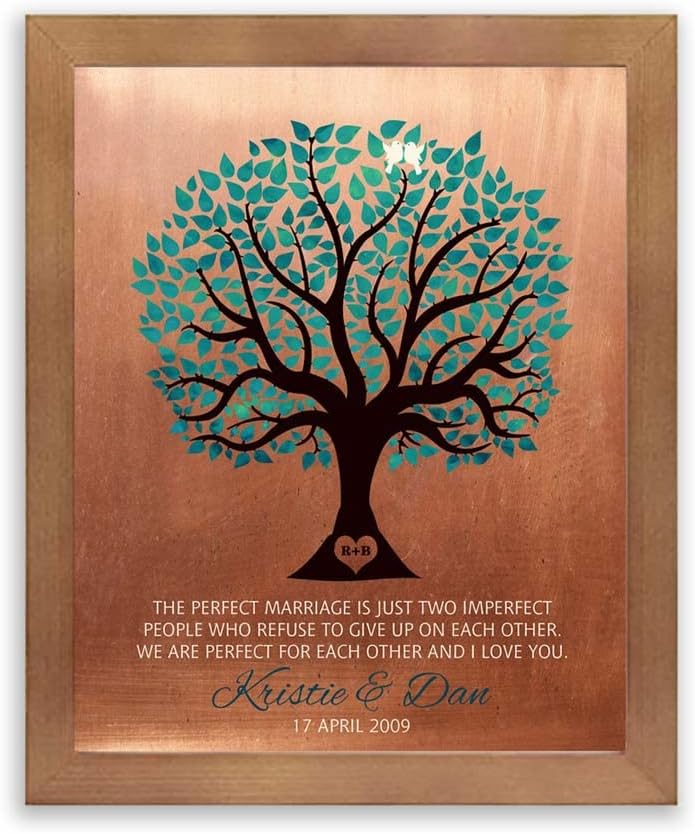 Честит Менек на 7-ми Традиционна Годишнина на персонален Подарък От Изкуствена Мед Тюркоаз Родословно Дърво Подарък За Двойки #1386,