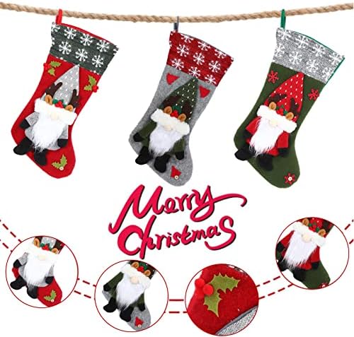Коледни Чорапи 3шт, Подарък Пакет Коледни Чорапи с Размер 19 инча с 3D Чорапи, Коледни Чорапи на Дядо Коледа и с Джуджетата, Окачени Чорапи за Камината, Украси за Колед?