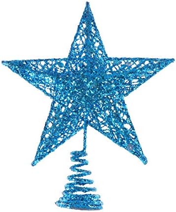Коледа Topper Коледна Украса 25 см Коледно Дърво Желязна Звезда Topper Блестяща Украса За Коледната Елха Украса (Blue) Синя Коледна Украса