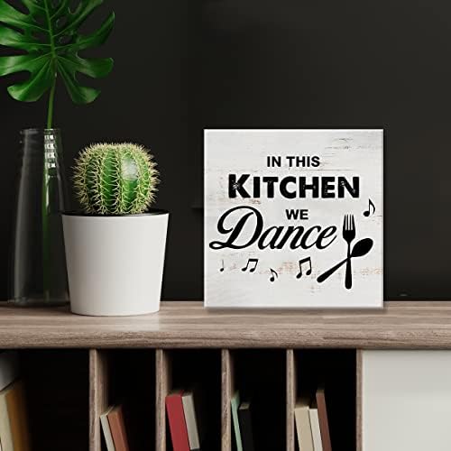 в тази кухня Ние Танцуваме Знак Платно на Стенно Изкуство, Начало Декор 8х8 Инча Farm Кухня Печат Върху Платно Картина В Рамка Плакат