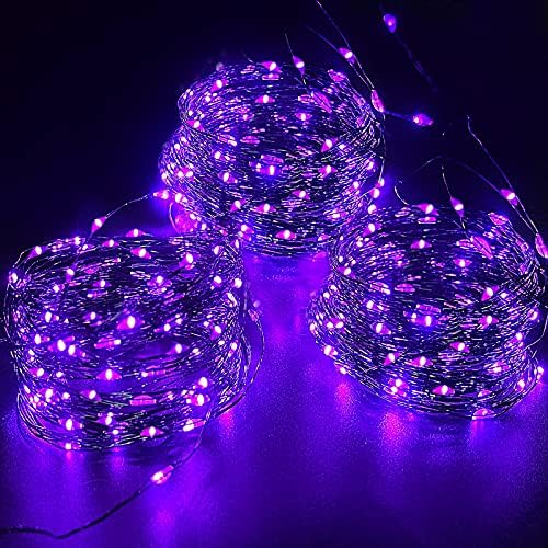 [3 опаковки и 8 режима на светкавицата] Пурпурни гирлянди за Хелоуин, само на 300 светодиода / 99 метра, Страхотна лампа за Хелоуин с дистанционно управление, таймер, Вод