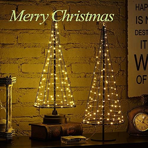 Метална Лампа, Декоративни Настолни лампи, Идеи за подаръци, 85 Топло бели светодиоди на Медна тел, Дървета с Плоска плоча и Батерии