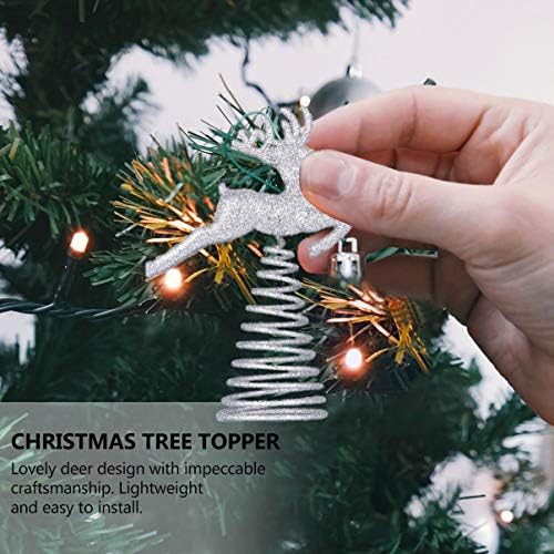 VALICLUD 5,5-Инчов Златна Блестящ Topper за Коледната Елха 3D Блестящ Сребърен Елен в цилиндър за дърво коледна Украса