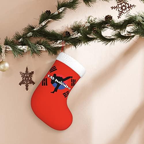 Waymay Южнокорейски Коледни Чорапи За Таекуондо 18 Инча, Коледен Окачен Чорап, Класически Празнични Украси, Чорапи