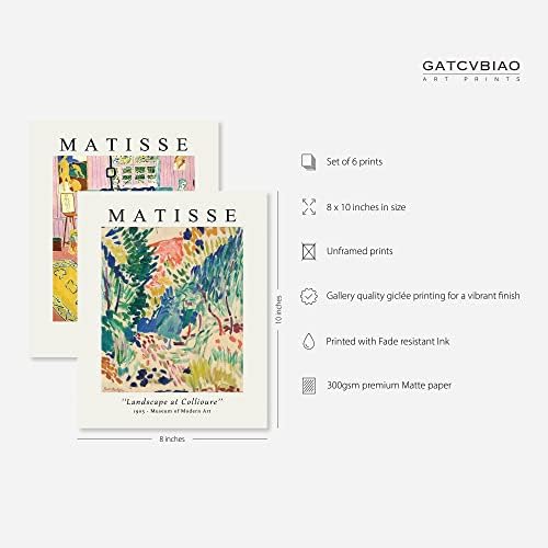 Gatcvbiao Matisse Стенно изкуство, Естетически, плакати, Комплект от 6 Плакати Матис, Гравюри Матис, Изкуството на Анри Матис, Естетически