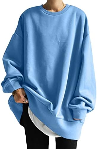 utcoco Дамски Блузи Оверсайз с дълъг ръкав и Кръгло деколте, Свободно Намаляване, всеки ден Обикновен, Пуловери, Блузи