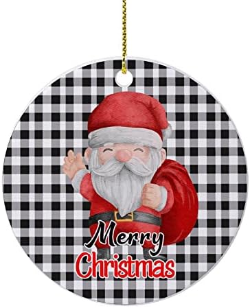 Cheyan Забавен Дядо Коледа С Черно Бяло Каре Керамичен Коледен Орнамент Украса За Дома Коледни Висулки Коледна Елха, Висящи Украшения,