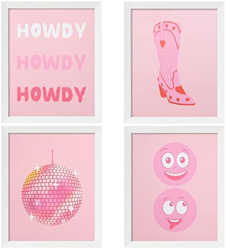 Lenkyin Декор под формата на Пастушки, Ботуши с диско топки, Красива и ярко Розово, с монтиран на стената Художествен Плакат за