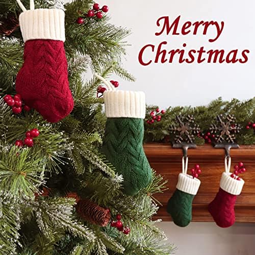 Коледни мини-Чорапи LimBridge, Възли Коледни Чорапи с Дължина 7 Инча, Празнични Украси, 4 Опаковане на Коледни Чорапи, Бордо, Зелен